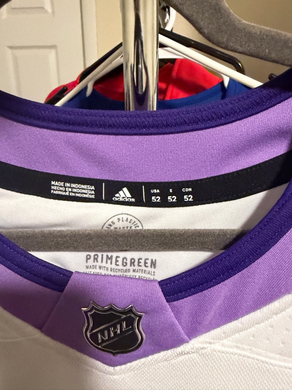 adidas White and Purple NHL Hockey Jersey with Embroidered Crest - Picture 2 of 3